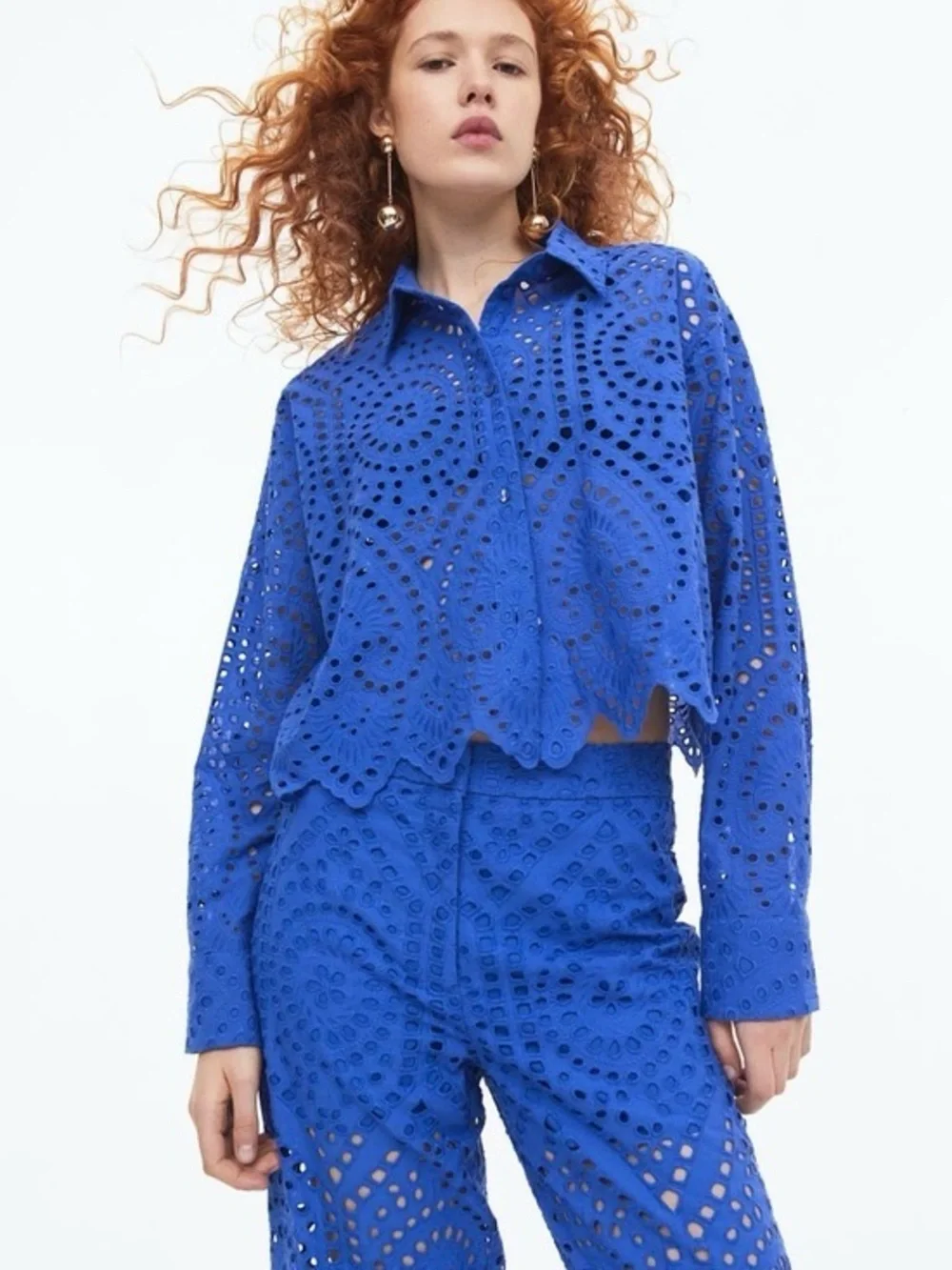 Eyelet Embroidered Button-Front Shirt